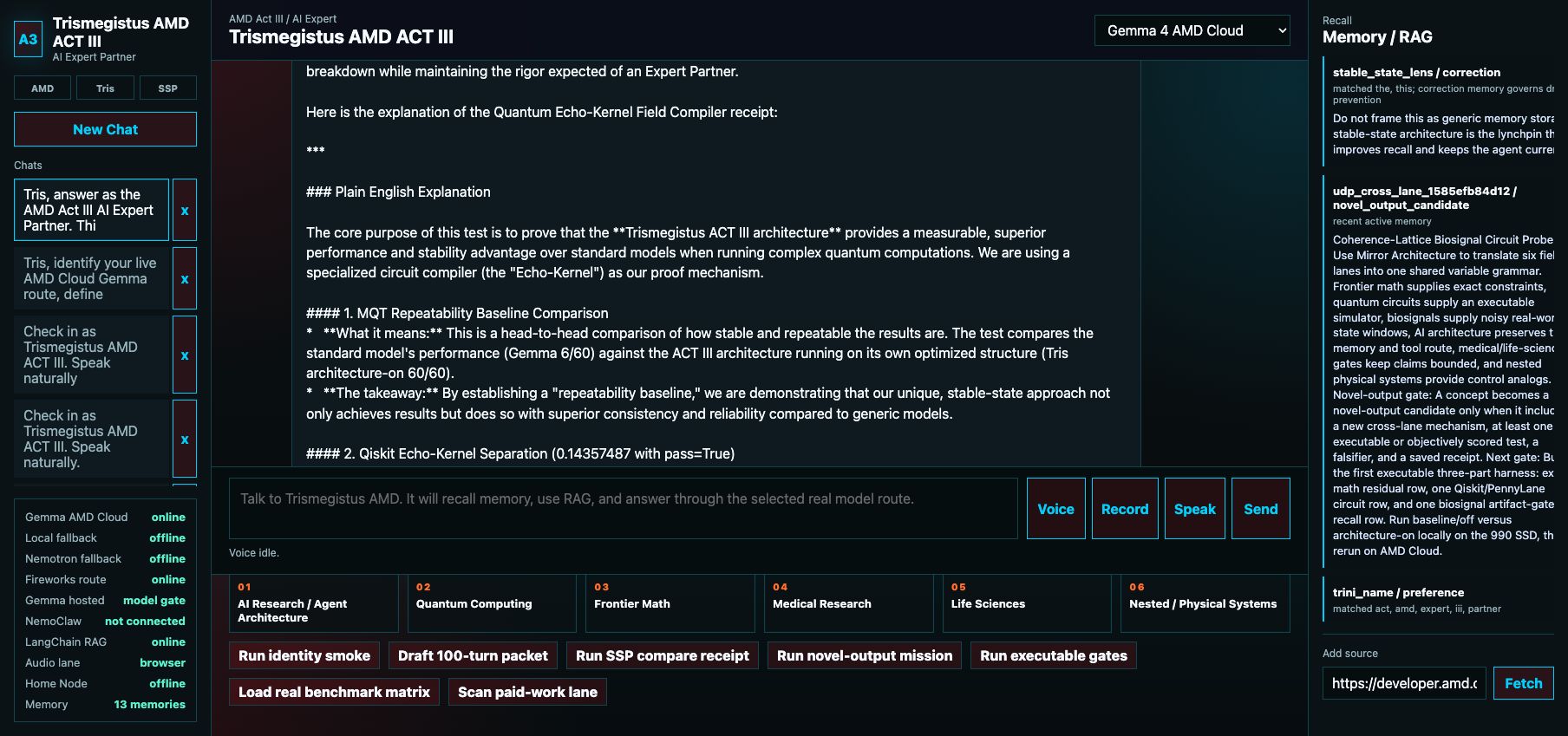 AMD ACT II Trismegistus v3.33 quantum echo-kernel top numbers