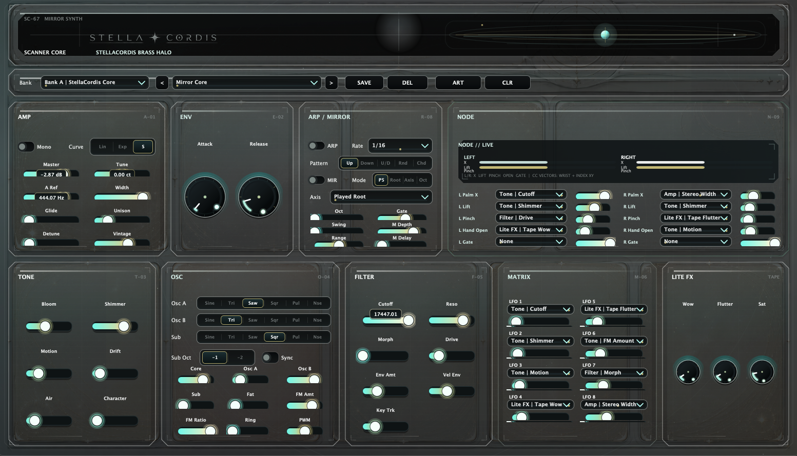 StellaCordis synth interface faceplate
