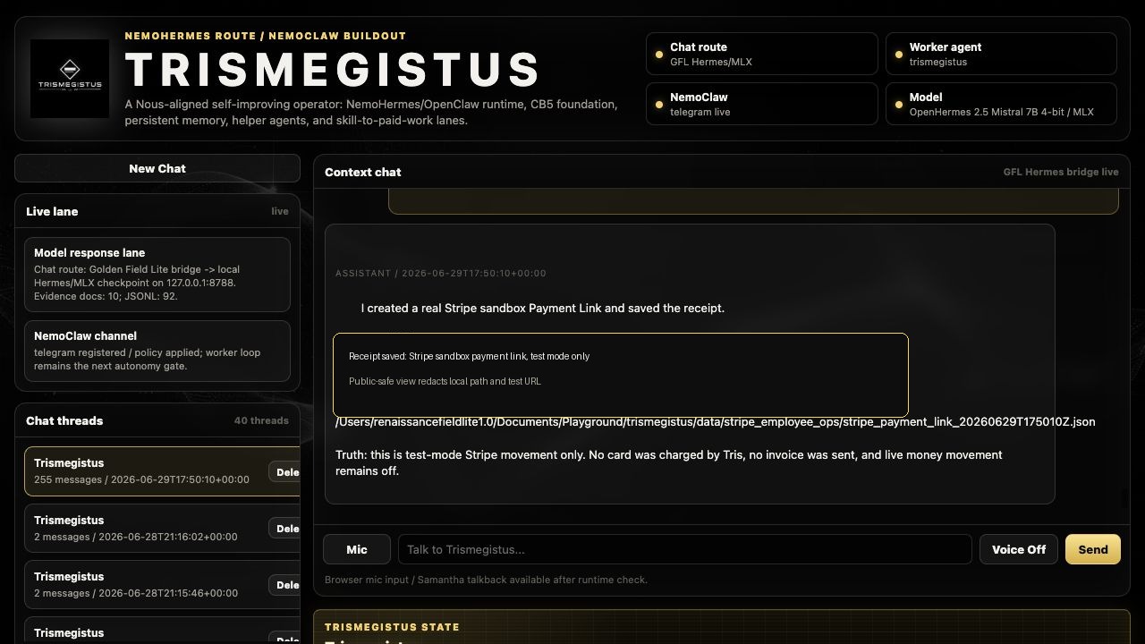 Redacted Trismegistus receipt example